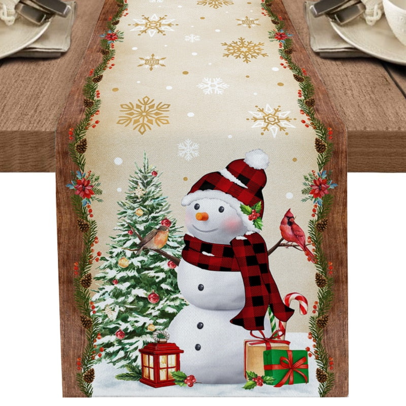 Christmas Snowman Snowflake Decoration Table Runner Wedding Party Decoration Tablecloth Dining Table Living Room Table Runner