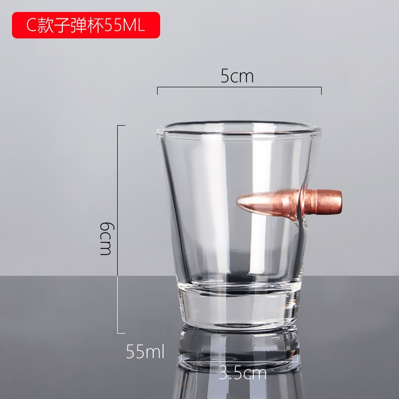 Creative Whisky Glass with Bullet Rum Bar Crystal Cup Studded Warhead Vodka Shot Glasses Unusual Big Beer Mug for Drinking Gift