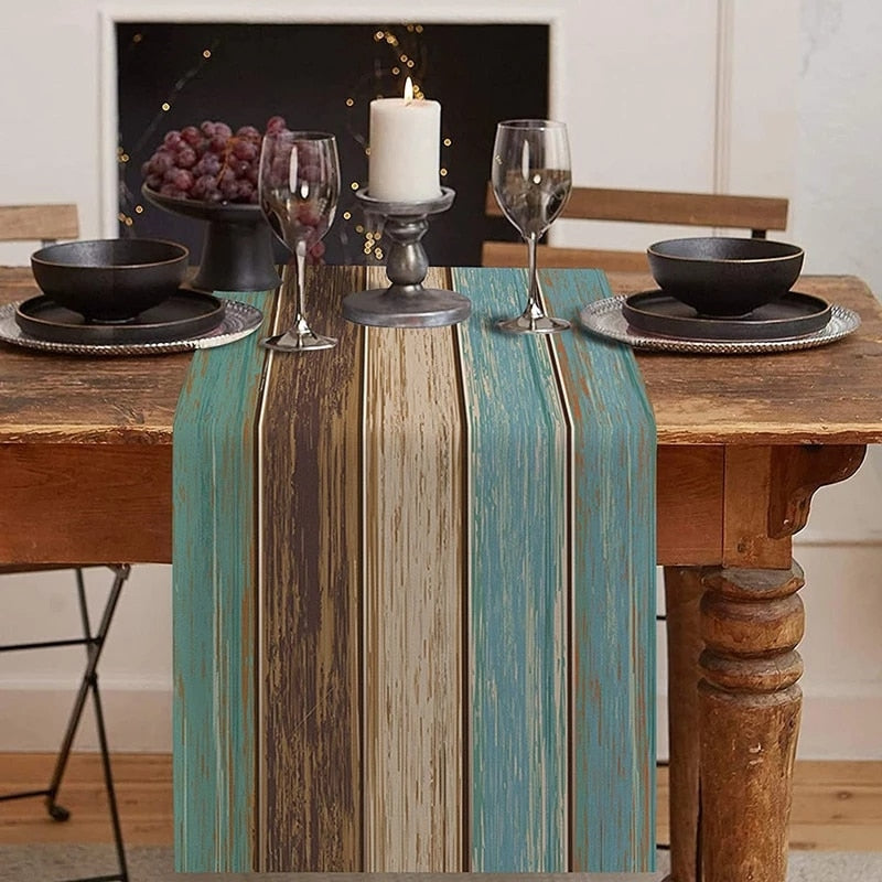 Farmhouse Wood Texture Table Runner Placemats ,Rustic Wedding /Party/ Events Dining Table Decoration Hotel Home Tablecloth