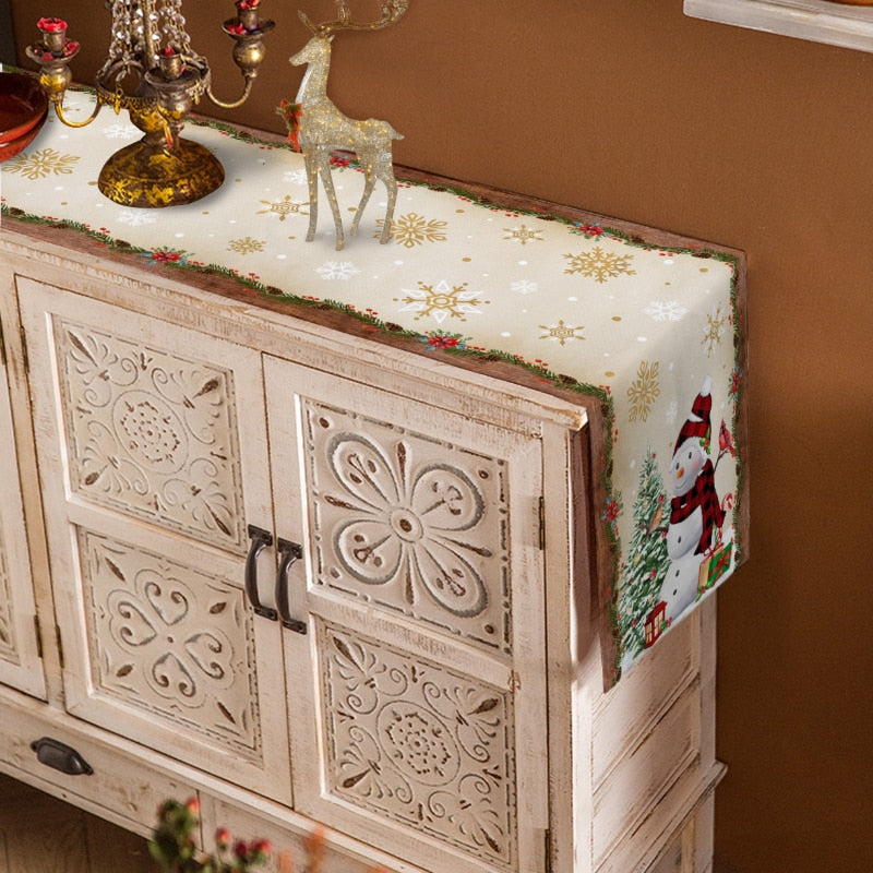 Christmas Snowman Snowflake Decoration Table Runner Wedding Party Decoration Tablecloth Dining Table Living Room Table Runner