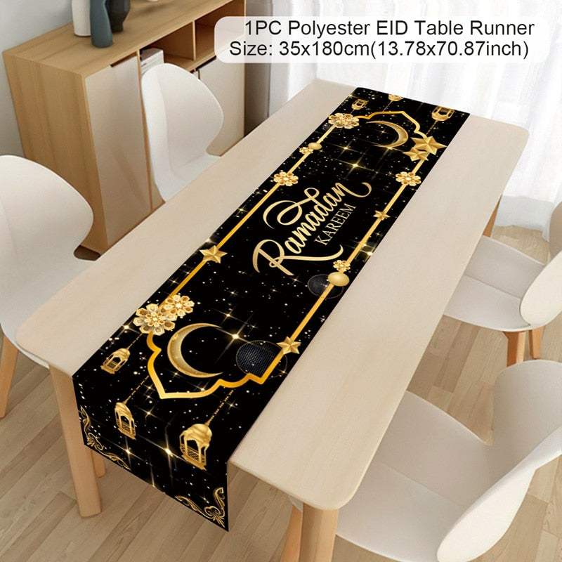 EID Mubarak Table Runner Ramadan Decorations 2023 For Home Tablecloth Ramadan Kareem Eid Al Adha Islamic Muslim Party Decoration