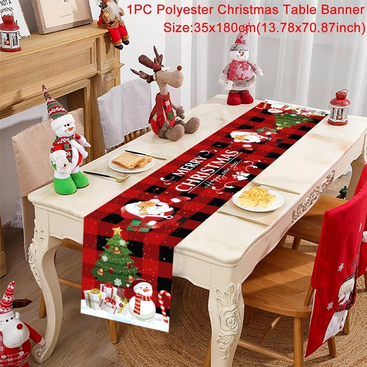 Safflower Pine Leaves Christmas Table Runner Xmas Table Flag Cover Navidad Natal Gifts Christmas Decor New Year 2023 Tablecloth