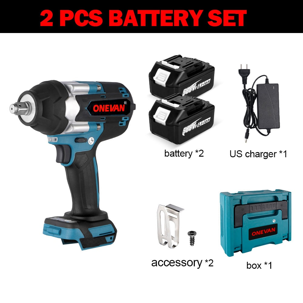 ONEVAN 1800N.M Torque Brushless Electric Impact Wrench with 588VF Battery 1/2&quot; Cordless Wrench Power Tool For Makita 18V Battery