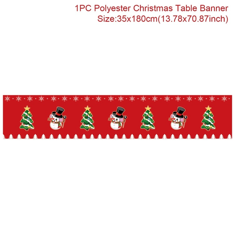 Safflower Pine Leaves Christmas Table Runner Xmas Table Flag Cover Navidad Natal Gifts Christmas Decor New Year 2023 Tablecloth