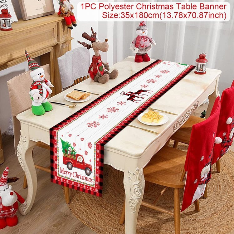Safflower Pine Leaves Christmas Table Runner Xmas Table Flag Cover Navidad Natal Gifts Christmas Decor New Year 2023 Tablecloth