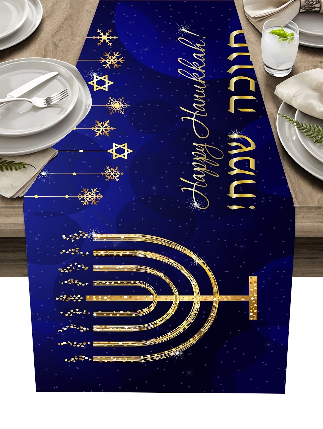 Hanukkah Table Runner Menorah Star of David Chanukah Jewish Festival Holiday Fireplace Kitchen Dining Room Home Decorations