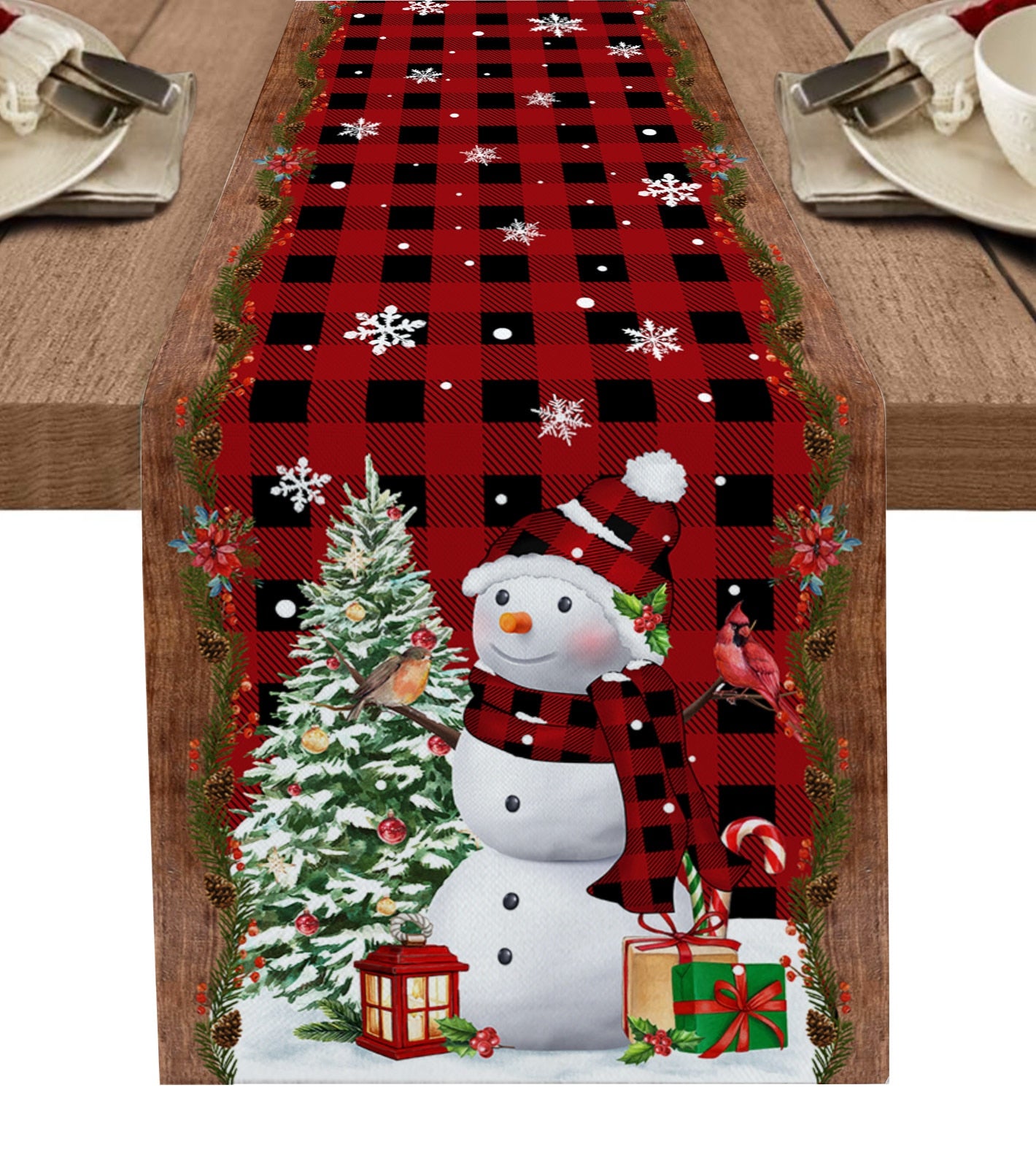 Christmas Snowman Snowflake Decoration Table Runner Wedding Party Decoration Tablecloth Dining Table Living Room Table Runner