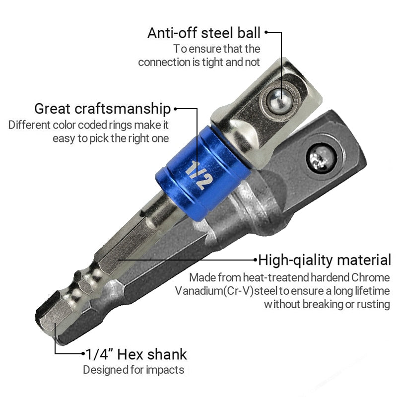 XCAN 3pcs 1/4 &quot;3/8&quot; 1/2 &quot; Socket Adapter Hex Shank Drill bits Extension Rod Power Tool Accessories