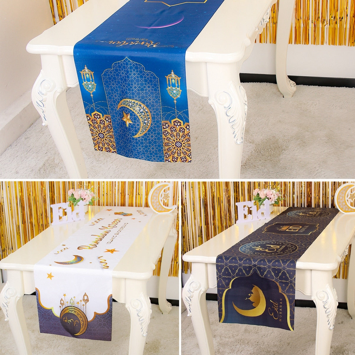 EID Mubarak Table Runner Ramadan Decorations 2023 For Home Tablecloth Ramadan Kareem Eid Al Adha Islamic Muslim Party Decoration