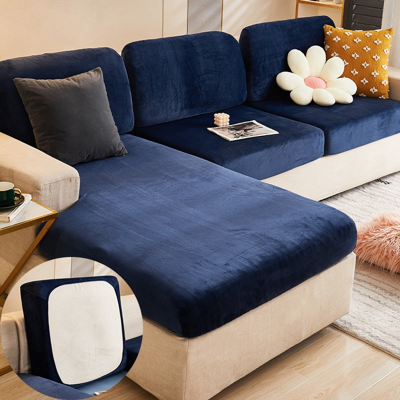 Velvet Sofa Cushion Cover Living Room Corner Sectional Sofa Seat Cover 200gsm Thicken Elastic Furniture Cushion Protector