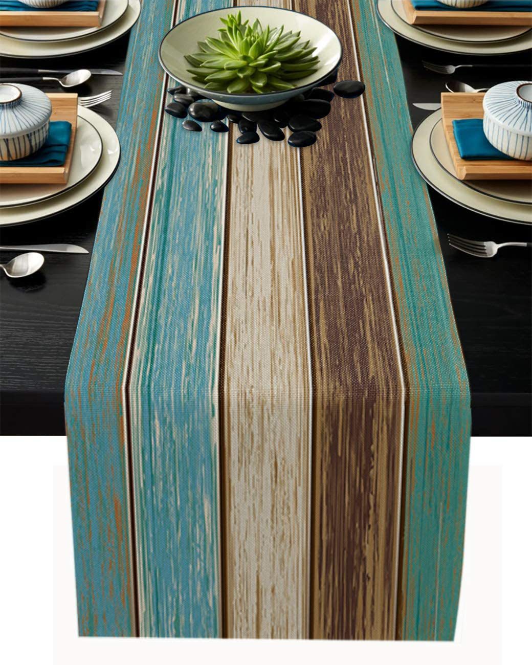 Farmhouse Wood Texture Table Runner Placemats ,Rustic Wedding /Party/ Events Dining Table Decoration Hotel Home Tablecloth
