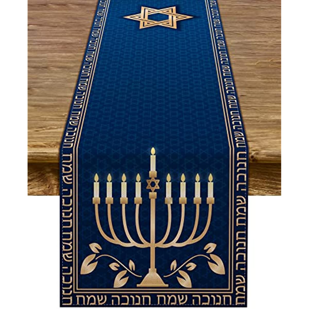 Hanukkah Table Runner Menorah Star of David Chanukah Jewish Festival Holiday Fireplace Kitchen Dining Room Home Decorations
