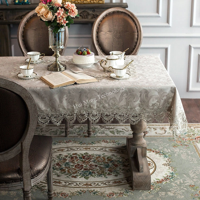 Tablecloth Little Gray Europe Luxury Embroidered Table Dining  Table Cover Cloth Lace Coffee Table Flag Cushion Cover Set