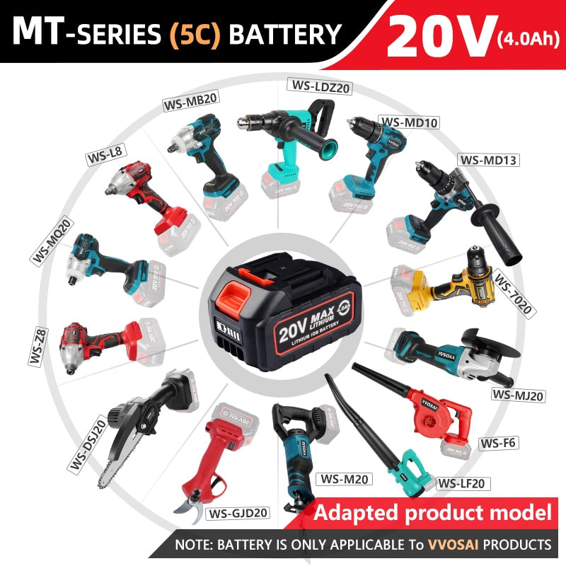 VVOSAI Rechargeable Battery 12V 20V Lithium-Ion Series Cordless Drill/Saw/Screwdriver/Wrench/Angle Grinder Brushless Power Tools
