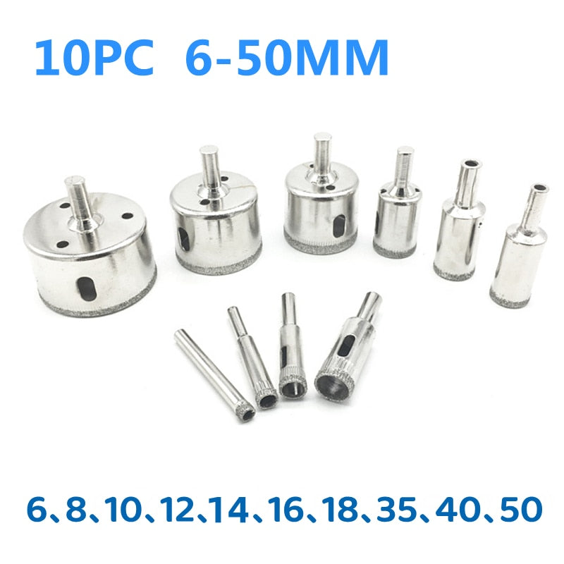 10/15pcs Set Tile drill bit Set Diamond Coated  Tile Marble Glass Ceramic Hole Saw Drilling Bits Power Tools Accessories