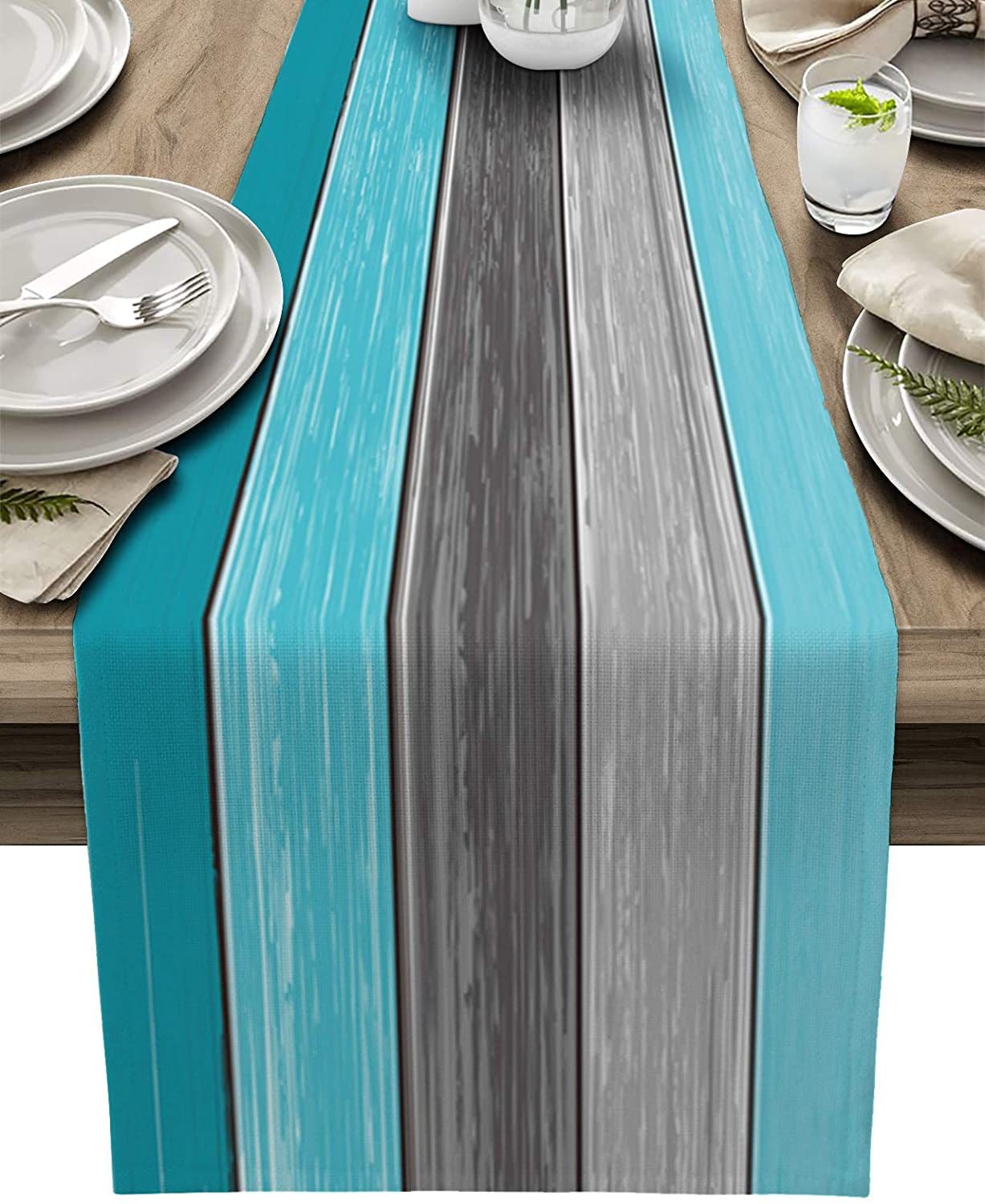Farmhouse Wood Texture Table Runner Placemats ,Rustic Wedding /Party/ Events Dining Table Decoration Hotel Home Tablecloth