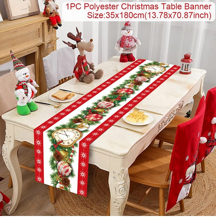Safflower Pine Leaves Christmas Table Runner Xmas Table Flag Cover Navidad Natal Gifts Christmas Decor New Year 2023 Tablecloth