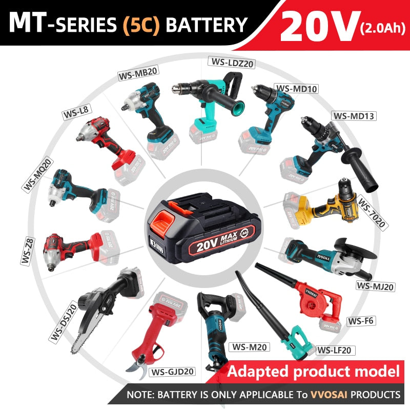 VVOSAI Rechargeable Battery 12V 20V Lithium-Ion Series Cordless Drill/Saw/Screwdriver/Wrench/Angle Grinder Brushless Power Tools