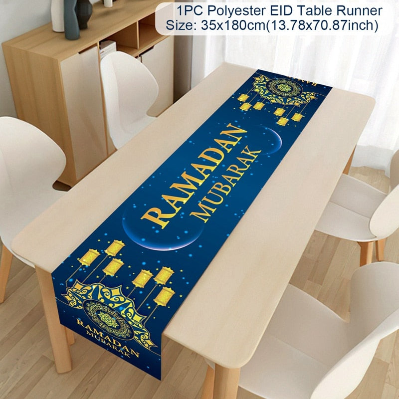 EID Mubarak Table Runner Ramadan Decorations 2023 For Home Tablecloth Ramadan Kareem Eid Al Adha Islamic Muslim Party Decoration