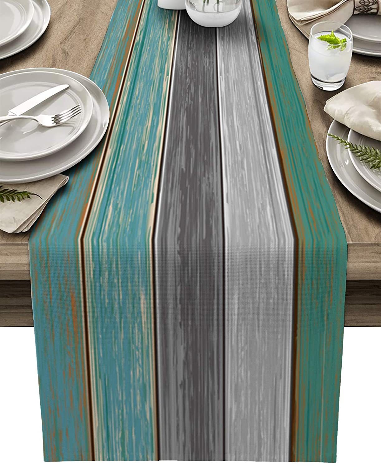 Farmhouse Wood Texture Table Runner Placemats ,Rustic Wedding /Party/ Events Dining Table Decoration Hotel Home Tablecloth