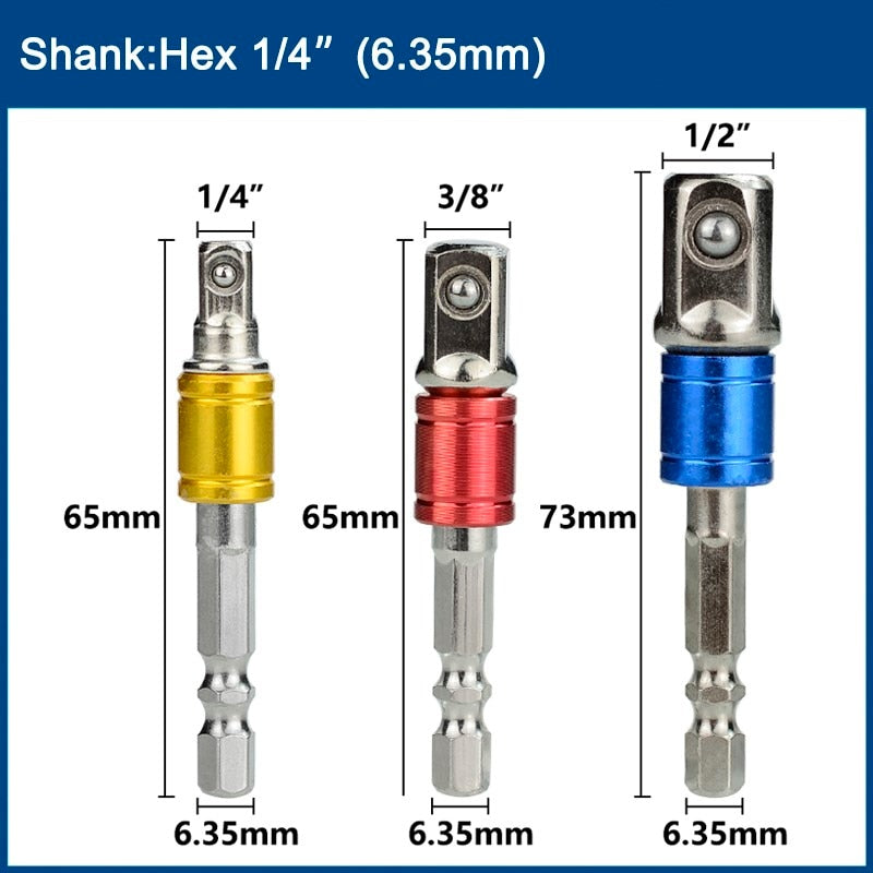 XCAN 3pcs 1/4 &quot;3/8&quot; 1/2 &quot; Socket Adapter Hex Shank Drill bits Extension Rod Power Tool Accessories