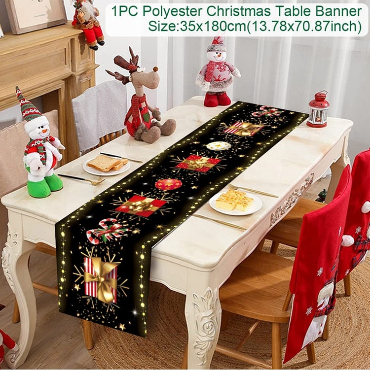 Safflower Pine Leaves Christmas Table Runner Xmas Table Flag Cover Navidad Natal Gifts Christmas Decor New Year 2023 Tablecloth