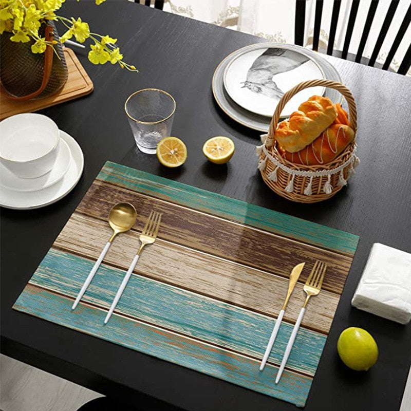 Farmhouse Wood Texture Table Runner Placemats ,Rustic Wedding /Party/ Events Dining Table Decoration Hotel Home Tablecloth