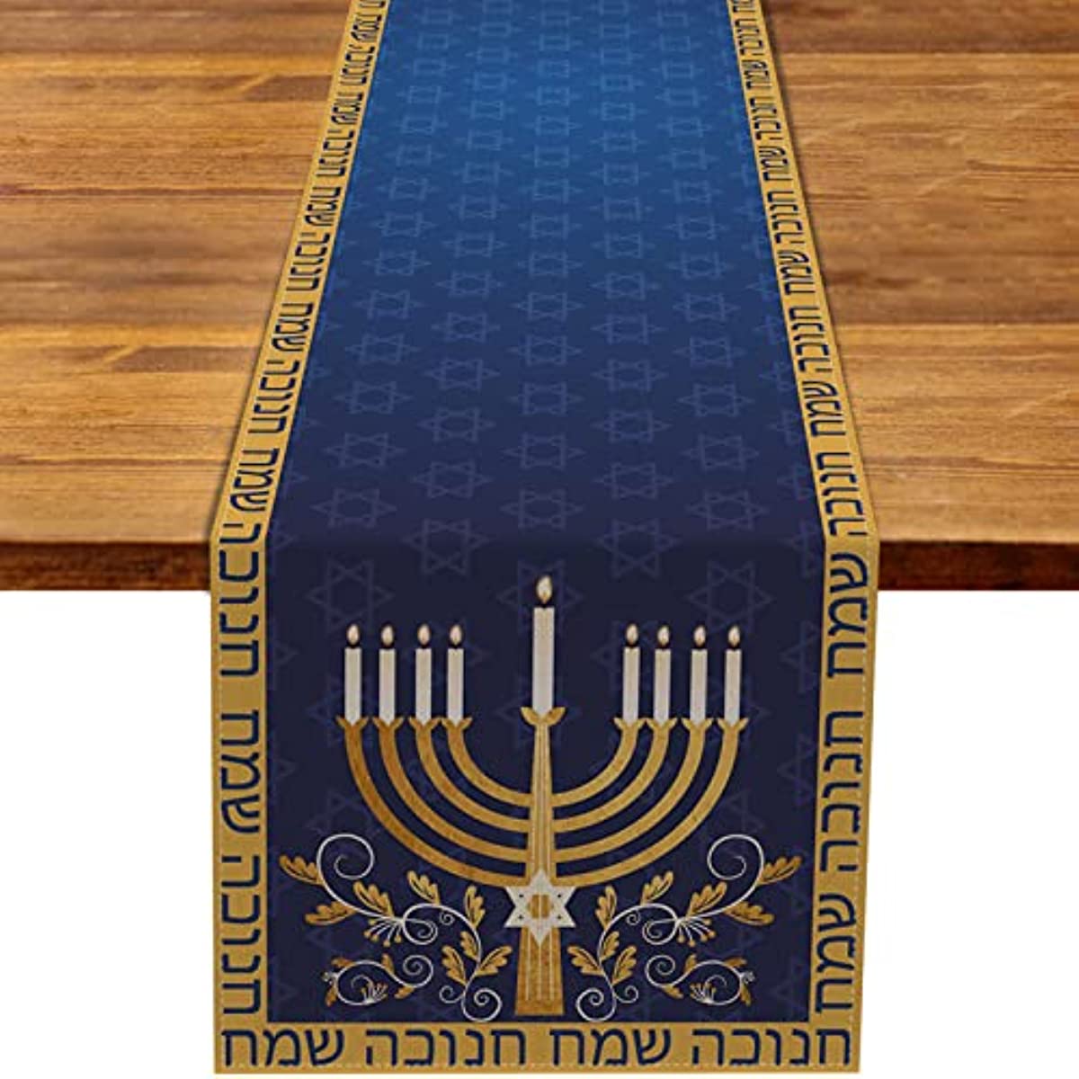 Hanukkah Table Runner Menorah Star of David Chanukah Jewish Festival Holiday Fireplace Kitchen Dining Room Home Decorations