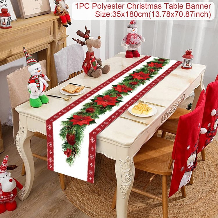 Safflower Pine Leaves Christmas Table Runner Xmas Table Flag Cover Navidad Natal Gifts Christmas Decor New Year 2023 Tablecloth