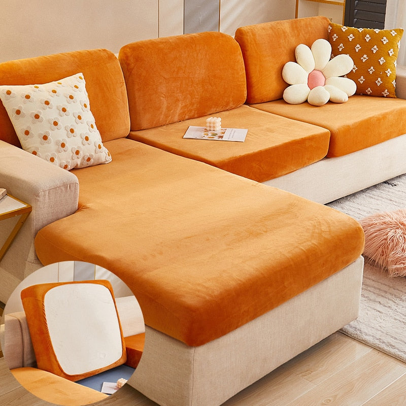 Velvet Sofa Cushion Cover Living Room Corner Sectional Sofa Seat Cover 200gsm Thicken Elastic Furniture Cushion Protector