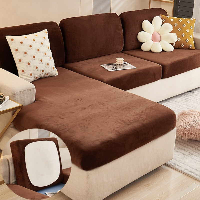 Velvet Sofa Cushion Cover Living Room Corner Sectional Sofa Seat Cover 200gsm Thicken Elastic Furniture Cushion Protector