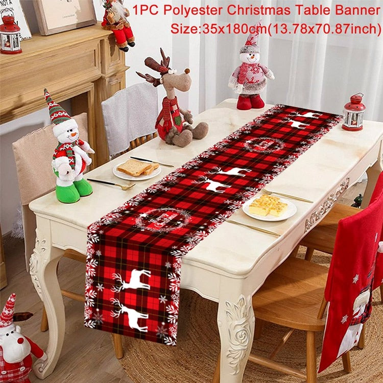 Safflower Pine Leaves Christmas Table Runner Xmas Table Flag Cover Navidad Natal Gifts Christmas Decor New Year 2023 Tablecloth