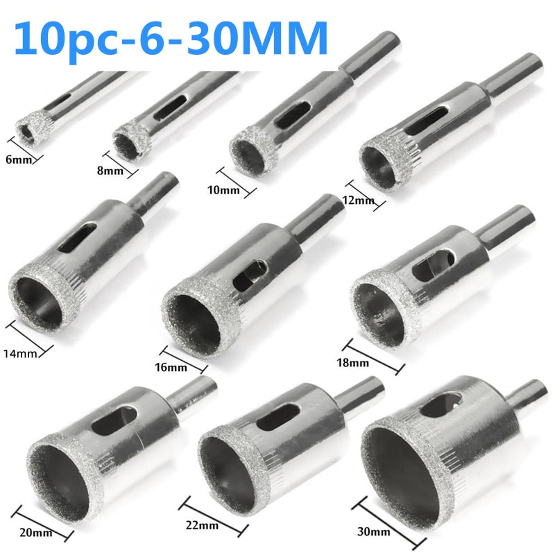 10/15pcs Set Tile drill bit Set Diamond Coated  Tile Marble Glass Ceramic Hole Saw Drilling Bits Power Tools Accessories