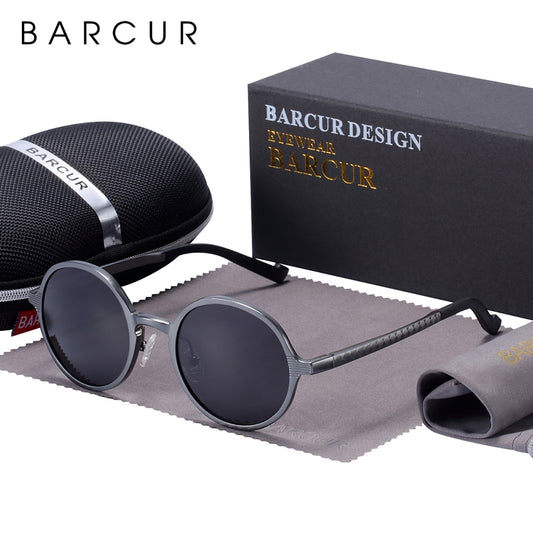 BARCUR Brand Light Weight Round Sunglasses Luxury Brand Men Glasses Retro Vintage Women Sun glasses