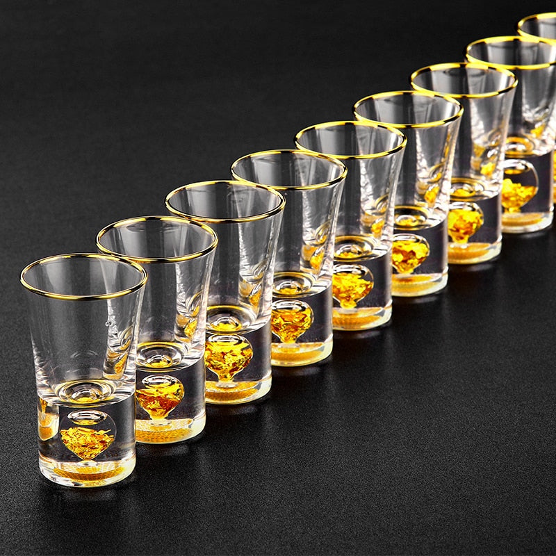 Lead-free Crystal Glass Gild Built In 24K Gold Leaf Small Shot Glass Luxury Golden Vodka Spirit Small Wine Glasses Drinking Cups