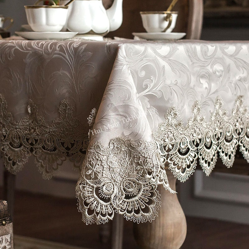Tablecloth Little Gray Europe Luxury Embroidered Table Dining  Table Cover Cloth Lace Coffee Table Flag Cushion Cover Set