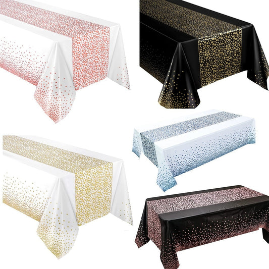 1pc TECHOME Disposable Table Cover Dotted Table Runner Design 54&quot;x108&quot; Waterproof Oilproof Tablecloths for Rectangle Tables
