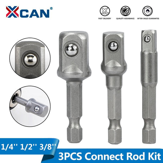 XCAN 3pcs 1/4 &quot;3/8&quot; 1/2 &quot; Socket Adapter Hex Shank Drill bits Extension Rod Power Tool Accessories