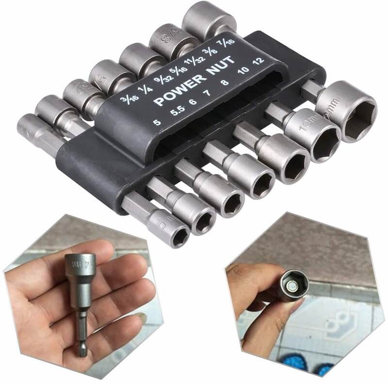 14pcs Power Nut Driver Drill Bit Set 5-12mm Hexagonal Shank Hex Nut Socket 1/4&quot; Screw Metric Driver Tool Set Adapter Drill Bit