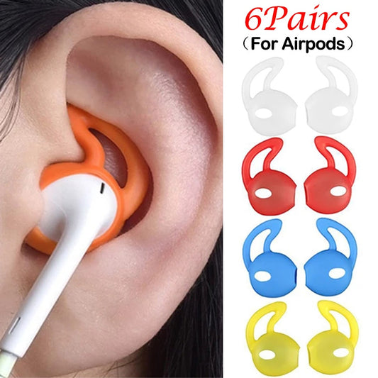 6Pairs In-Ear Soft Silicone Eartips Case Cover for Apple Airpods Protective Ear Pads Earphone Cup Earpads with Anti-slip Earhook