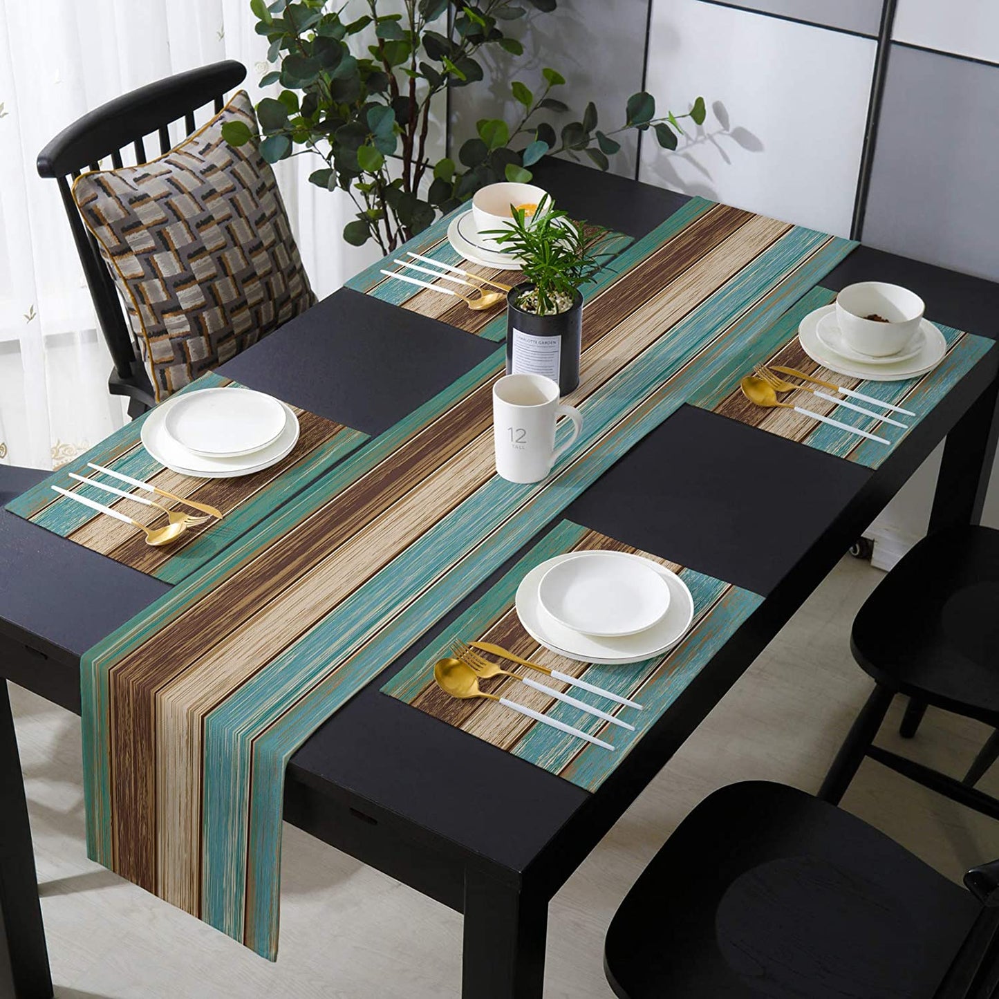 Farmhouse Wood Texture Table Runner Placemats ,Rustic Wedding /Party/ Events Dining Table Decoration Hotel Home Tablecloth