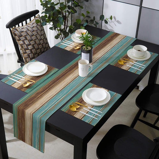Farmhouse Wood Texture Table Runner Placemats ,Rustic Wedding /Party/ Events Dining Table Decoration Hotel Home Tablecloth